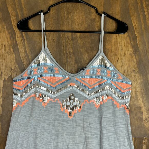 Express Womens Dress Gray Multi Aztec Sequin Spaghetti Strap High Low Stretch M - Picture 2 of 9